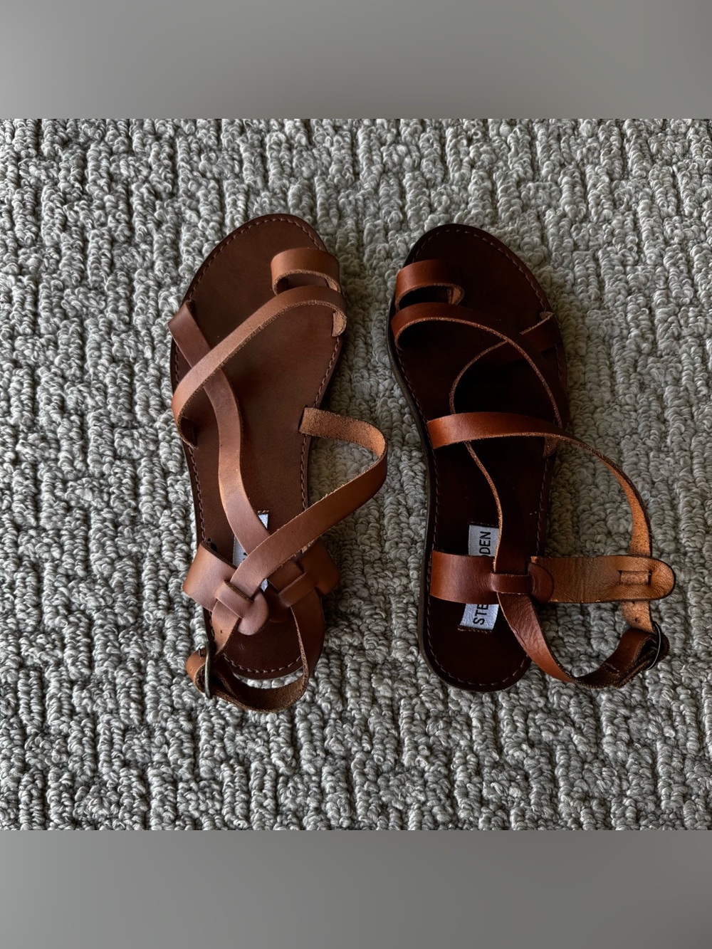 Steve Madden Cognac Leather Strappy Flat Sandals